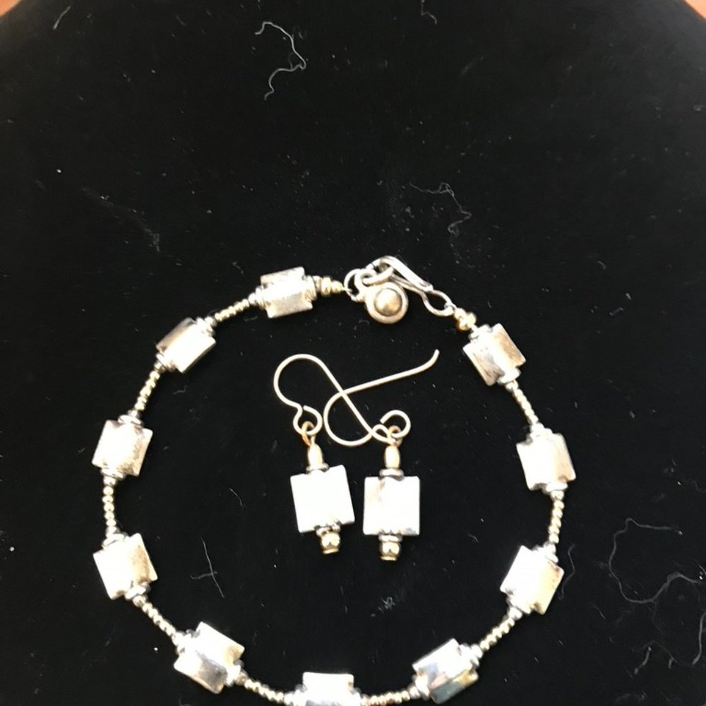 Artisan made Silver beaded bracelet and earrings